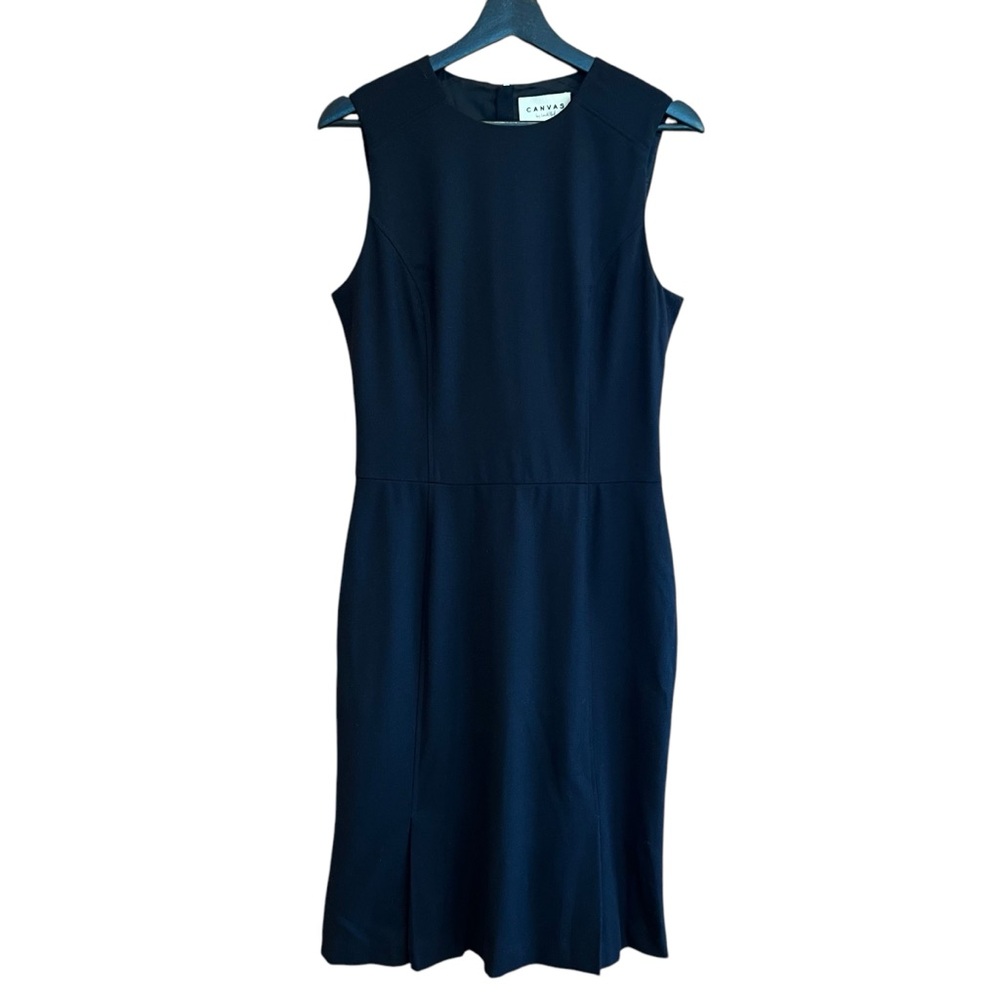 Canvas By Lands End 100% Wool Midi Dress Womens 8 Black Sleeveless Lined‎ Sheath